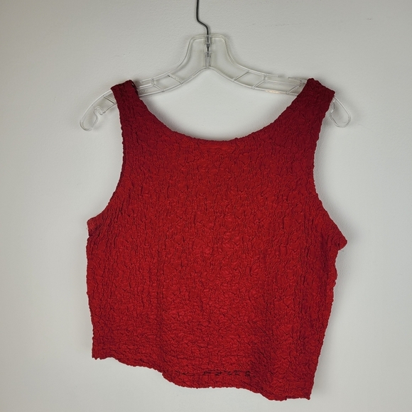 Valerie Stevens Petite ruched textured 100% silk red tank round neck classic 12P - Picture 5 of 12